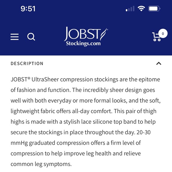 Jobst Compression Thigh High Ultrasheer Stockings w/Lace Silicone Band 20-30mmHg - Picture 6 of 16